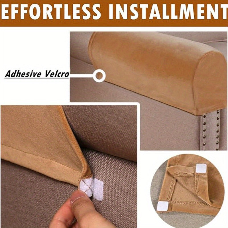 Stretch Armrest Covers for Sofa & Chairs 2-Piece Set – Spandex Velvet Elastic Plaid Armchair Slipcovers for Couch, Recliner & Living Room, Arm Covers for Furniture Protection