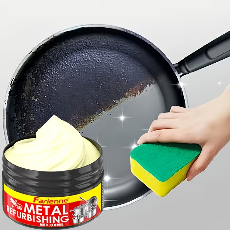 Metal Polishing Paste Complete Set, Coconut Oil-Infused Gloss Agent for Chrome, Stainless Steel & Painted Metals, Residue-Free Formula with Applicator Sponge Included