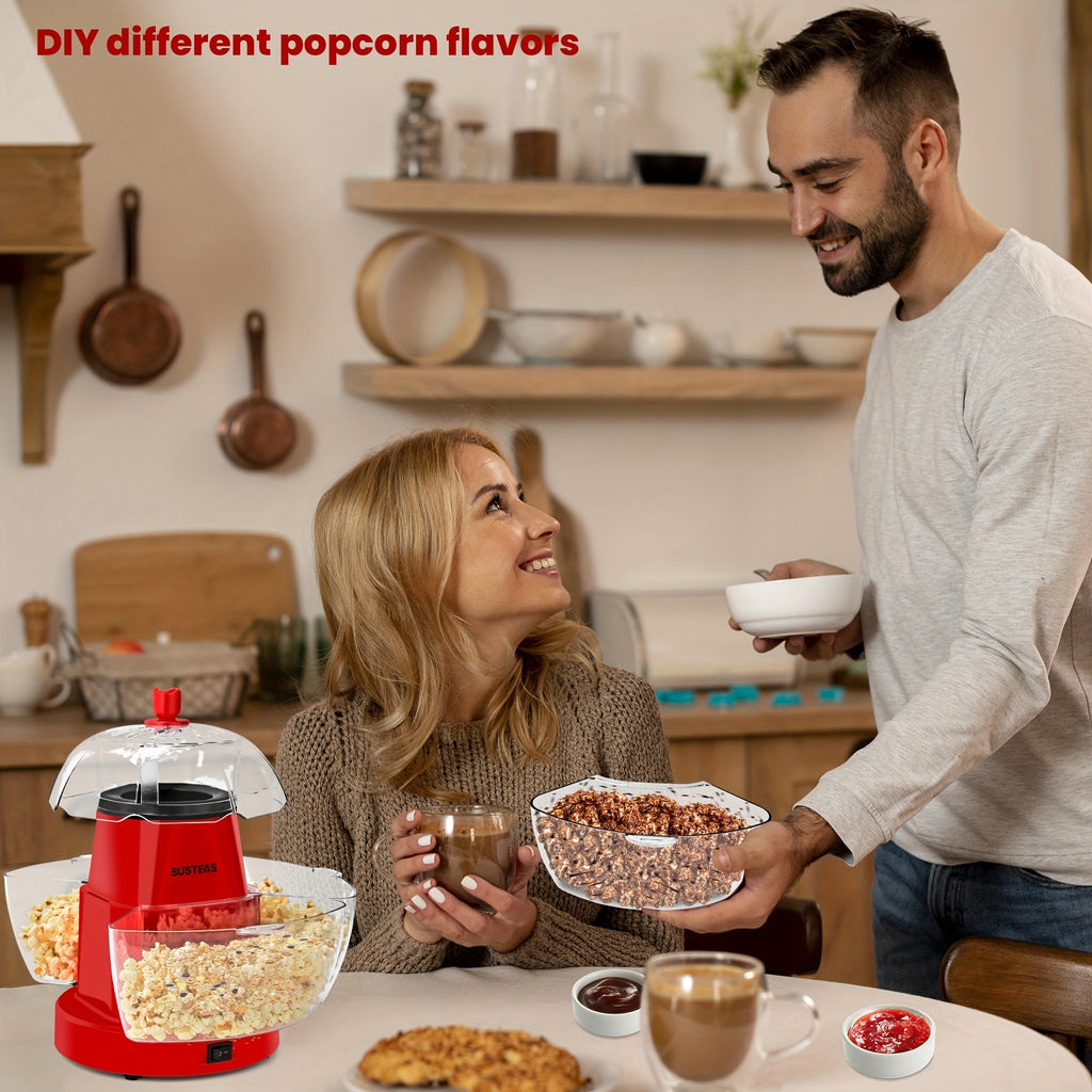 Hot Air Popcorn Maker 1200W Oil-Free Electric Popcorn Popper with 4 Serving Bowls, 95% Pop Rate, Ready in 3 Minutes, Overheating Protection – Healthy Snack Machine for Movie Nights & Parties