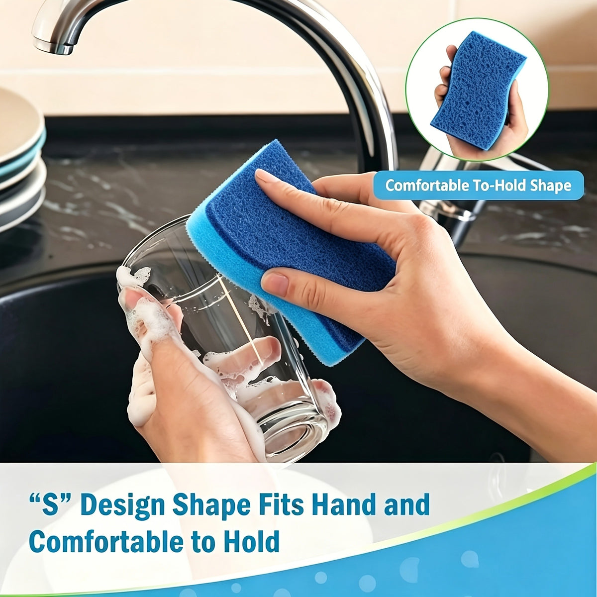 Non-Scratch Dishwashing Sponge 50 Pack Bulk Kitchen Sponges for Dishes Pots Pans Surfaces Scrub Sponge Removes Stuck-On Food Without Scratching Daily Cleaning