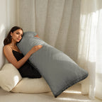 Firm Full Body Pillow for Adults – Long Bed Pillow for Side, Back & Stomach Sleepers | Supportive Body-Length Sleep Pillow in Grey & Pink
