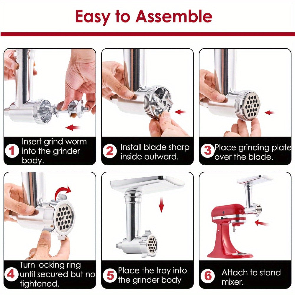 Meat Grinder Attachment for KitchenAid Stand Mixers, Metal Food Grinder with 4 Grinding Plates, 4 Blades, 2 Sausage Stuffer Tubes & Cleaning Brush — Fits All KitchenAid Models, Perfect Kitchen Gift
