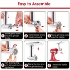 Meat Grinder Attachment for KitchenAid Stand Mixers, Metal Food Grinder with 4 Grinding Plates, 4 Blades, 2 Sausage Stuffer Tubes & Cleaning Brush — Fits All KitchenAid Models, Perfect Kitchen Gift