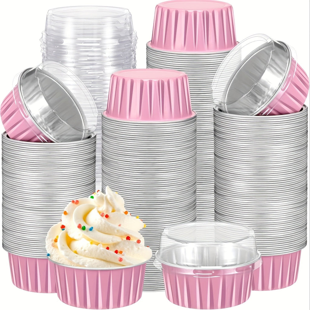 Aluminum Foil Baking Cups with Lids – Assorted Color Cupcake & Muffin Tins for Parties, Weddings & Events | 50-Pack with Lids or 30-Set with Spoons