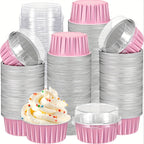 Aluminum Foil Baking Cups with Lids – Assorted Color Cupcake & Muffin Tins for Parties, Weddings & Events | 50-Pack with Lids or 30-Set with Spoons