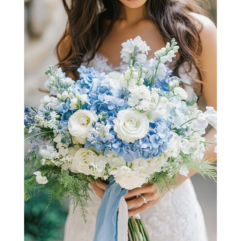 Silky Hydrangea Artificial Flowers 20/40 Pack, 16.2 Inch Blue & White – Outdoor Faux Hydrangea Stems for Wedding, Garden, Home Party, Exhibition & Christmas Decorations