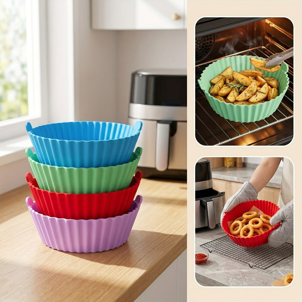 Silicone Air Fryer Liners Set of 4 - Non-Stick Reusable Air Fryer Liner Pot Heat Resistant to 446°F, Oven & Microwave Safe - Fits Most Air Fryers, Easy Cleanup Kitchen Accessory