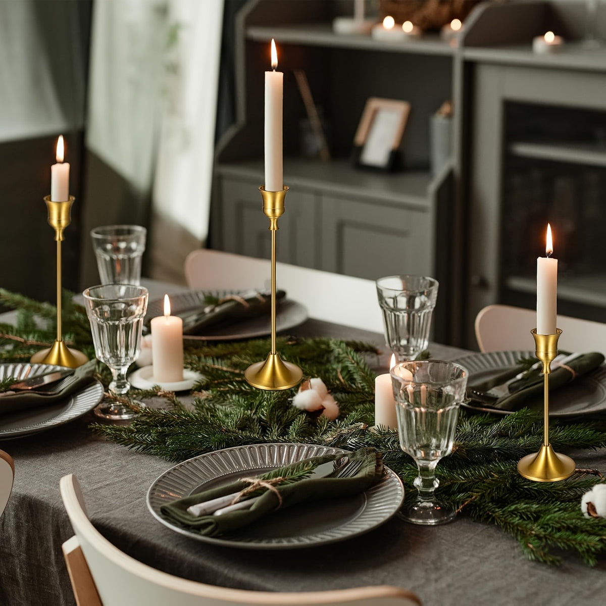 Metal Taper Candle Holders Set Elegant Detachable Base for Wedding Centerpiece Candlelit Dinner Table Decor Home Accent Copper and Black Set of 6 12 36