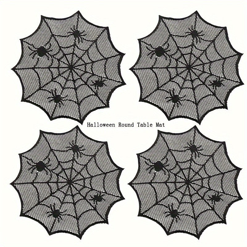 Halloween Spider Web Lace Round Placemats Black Polyester Table Mats for Dining Decor Spooky Party Supplies Set of 1 2 8 Pieces 12 Inch