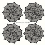 Halloween Spider Web Lace Round Placemats Black Polyester Table Mats for Dining Decor Spooky Party Supplies Set of 1 2 8 Pieces 12 Inch