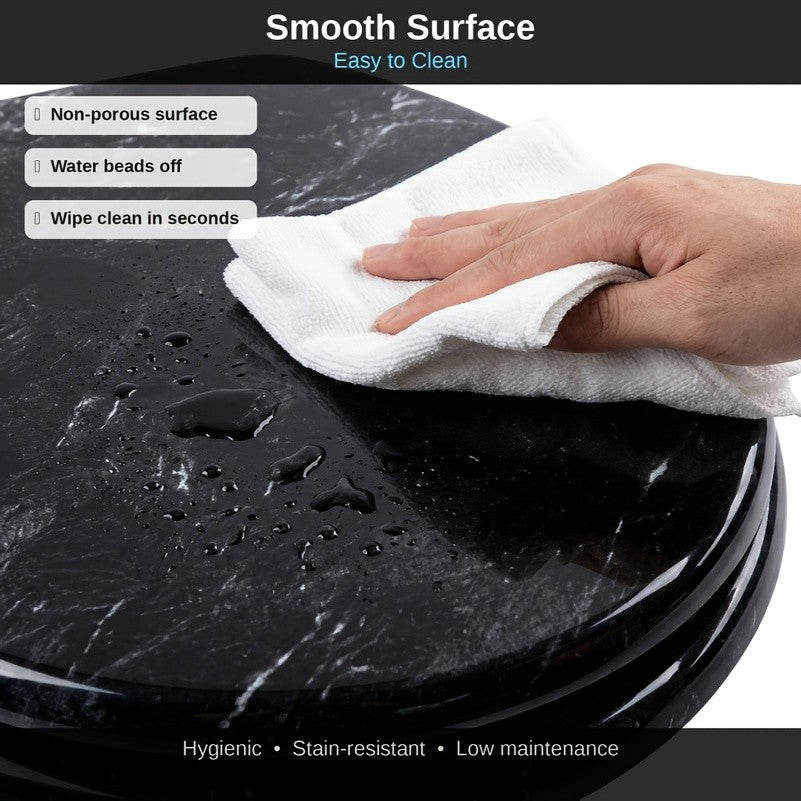 Soft Close Toilet Seat Round Black Marble | Designer Art Toilet Seat with Quick-Release Hinges, Easy Clean, Stylish Bathroom Upgrade