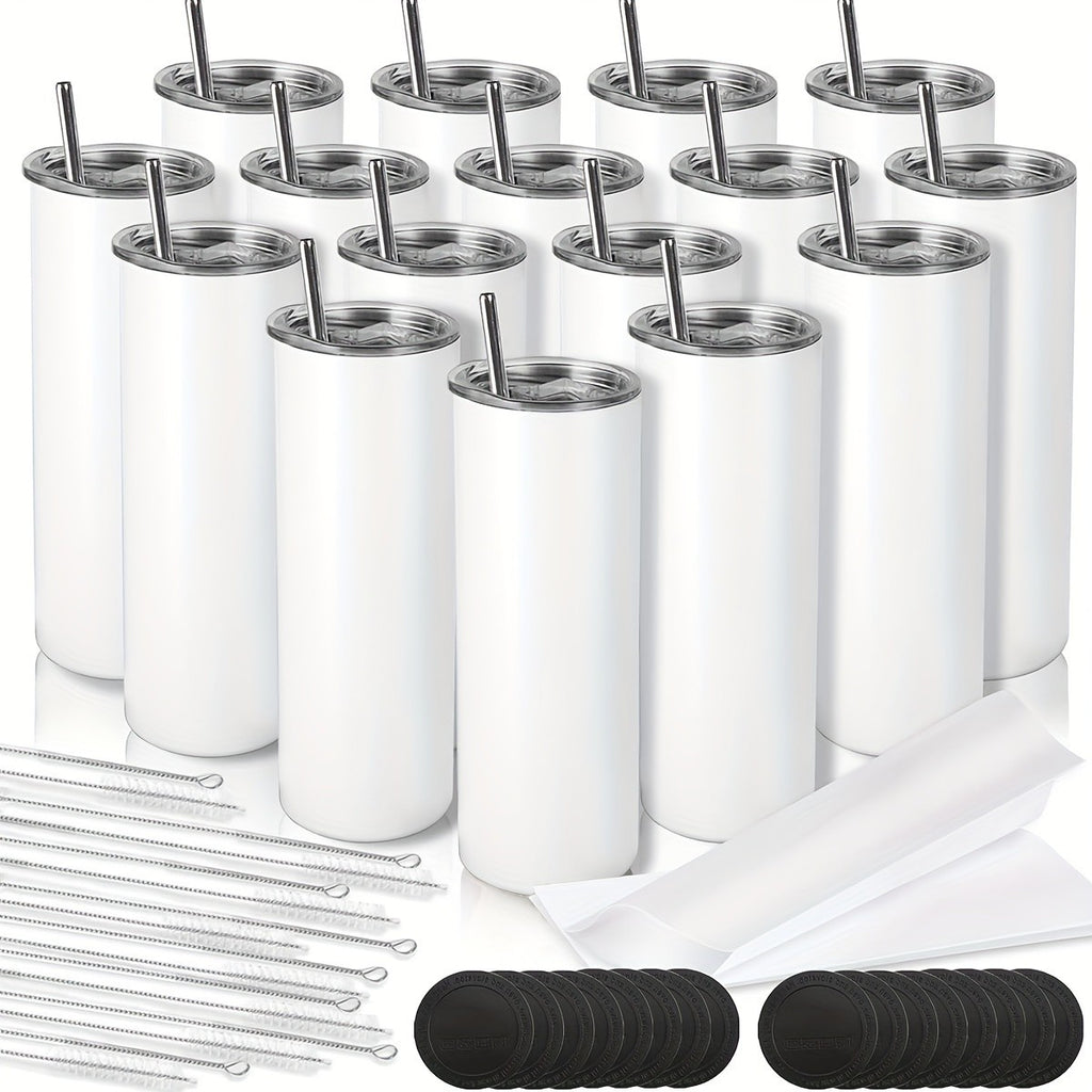 20oz Blank Sublimation Stainless Steel Insulated Tumbler with Straw Lid & Brush – Bulk Pack (4/8/16/20/50-Pack) for Iced Coffee, Juice, Camping & Events