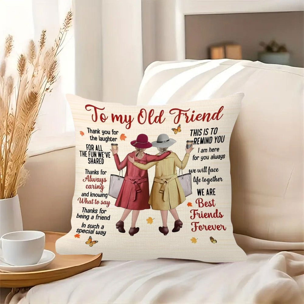 Best Friend Gift Throw Pillow Cover 18x18 Inch – Double-Sided Printed Friendship Quotes & Autumn Leaves Design, Zipper Closure Machine Washable Cushion Cover for Bedroom Sofa Living Room Car Holiday Decor