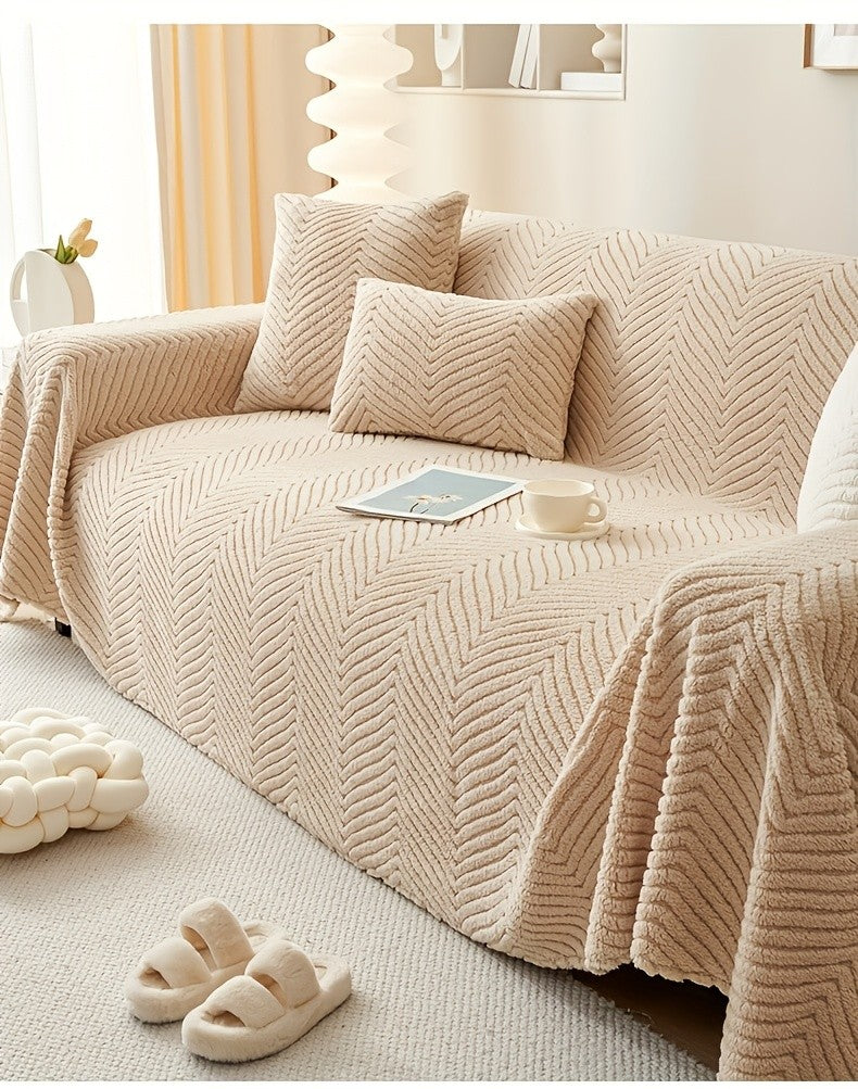 Plush Thickened Non-Slip Sofa Cover & Throw Blanket, Pet-Friendly Sofa Cushion Protector for Living Room, Bedroom & Office, 4 Sizes from 71x71 to 71x134 Inch, White Khaki Grey