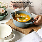 Colorful Ceramic Double-Handled Bowl Set Dopamine Style 28oz Extra-Large – Microwave & Dishwasher Safe for Soup, Salad, Pasta & Ramen – 2 or 4 Piece, Assorted Colors
