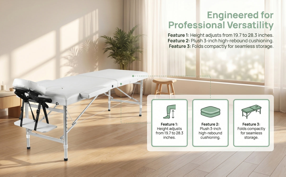 Portable Folding Massage Table Professional Lash Bed, Height Adjustable 8-Level Aluminium Legs, 30.9" Wide Tiltable Headrest for Spa Salon Tattoo Home Beauty