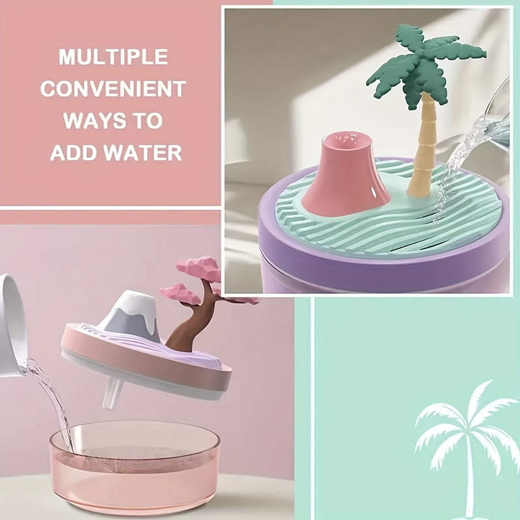 Mini Humidifier Cute Cactus & Coconut Tree Desktop Design - Small Cool Mist Humidifier for Bedroom Nightstand Office Desk, Silent USB Humidifier, Air Humidifier Home Decor Gift