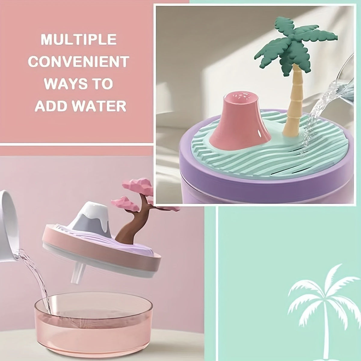 Mini Humidifier Cute Cactus & Coconut Tree Desktop Design - Small Cool Mist Humidifier for Bedroom Nightstand Office Desk, Silent USB Humidifier, Air Humidifier Home Decor Gift
