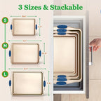 Non-Stick Baking Sheet Set with Silicone Handles – Heavy Carbon Steel Cookie Trays, Stackable, Assorted Sizes, 2/3/6/12/24 Pack for Baking & Roasting