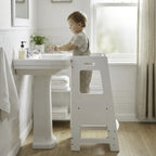 Toddler Learning Tower Kitchen Helper Stool – Safe Standing Step Stool for Kids at Kitchen Counter, Adjustable Height Toddler Tower for Cooking & Learning, Available in Random & Wood Color