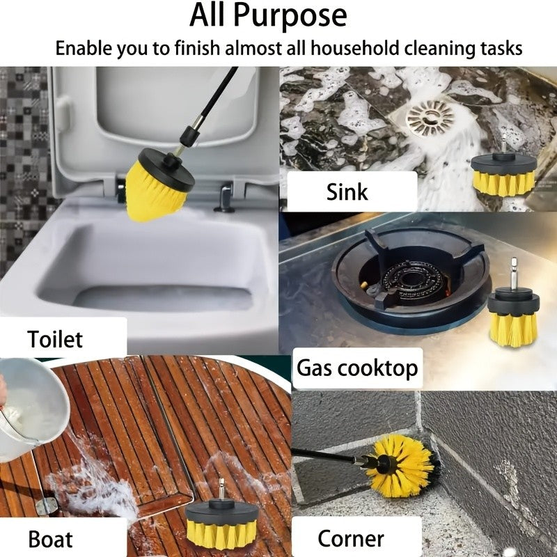 Drill Bit Scrub Brush Set 7 Piece with Cleaning Pads for Bathroom Toilet Kitchen Patio Vehicle Multi-Surface Power Scrubber Attachment Kit