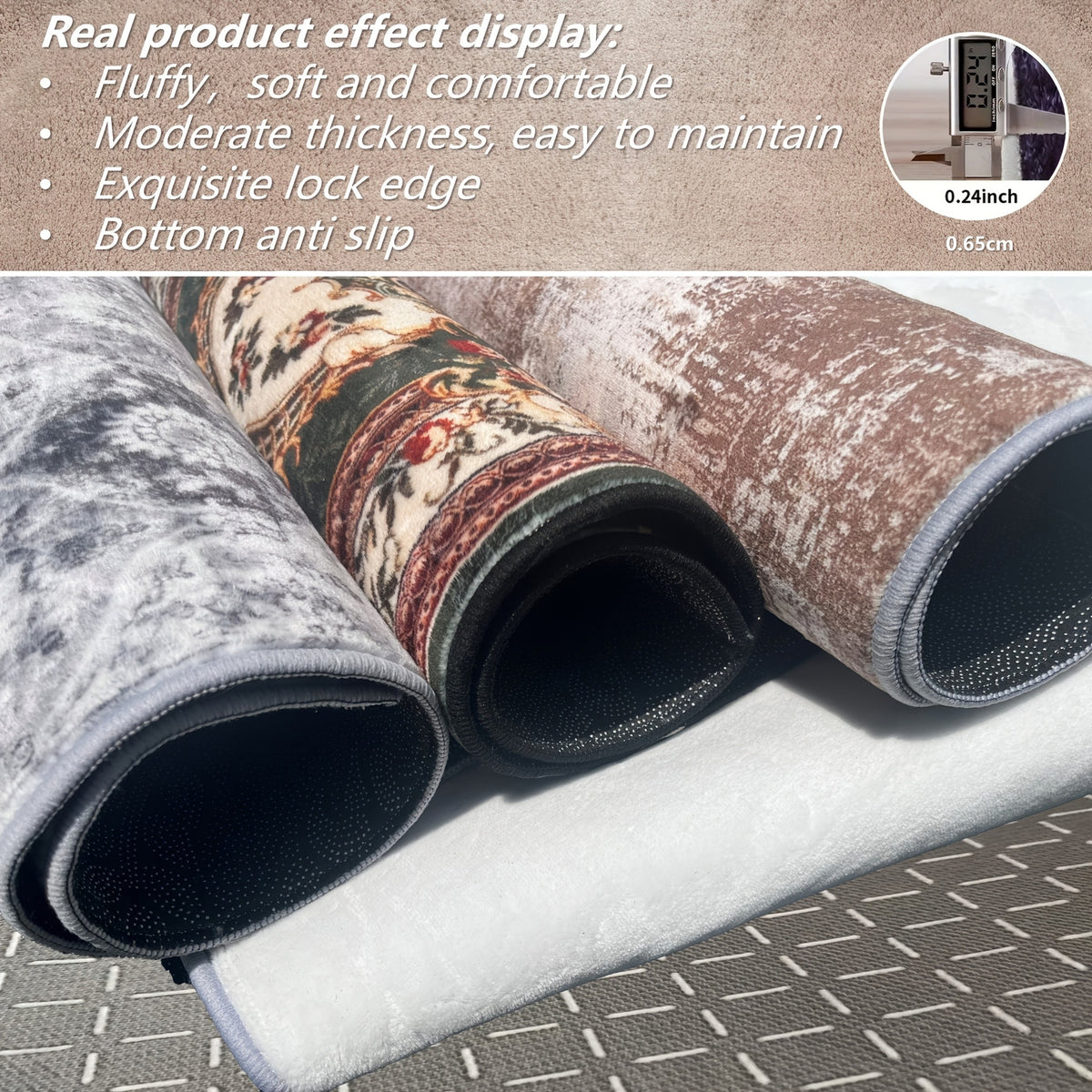 Luxury Velvet Area Rug Non-Slip Machine Washable, Geometric Print Fluffy Polyester Carpet for Living Room Bedroom Kitchen, 7 Sizes Available