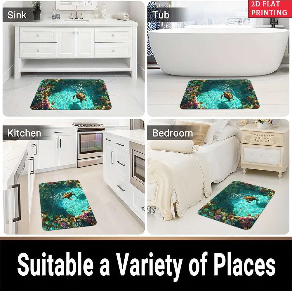 Sea Turtle Illusion Doormat 700GSM, Non-Slip Microfiber Absorbent Rug, Machine Washable Mat for Bathroom Bedroom Living Room Entrance Outdoor Camping