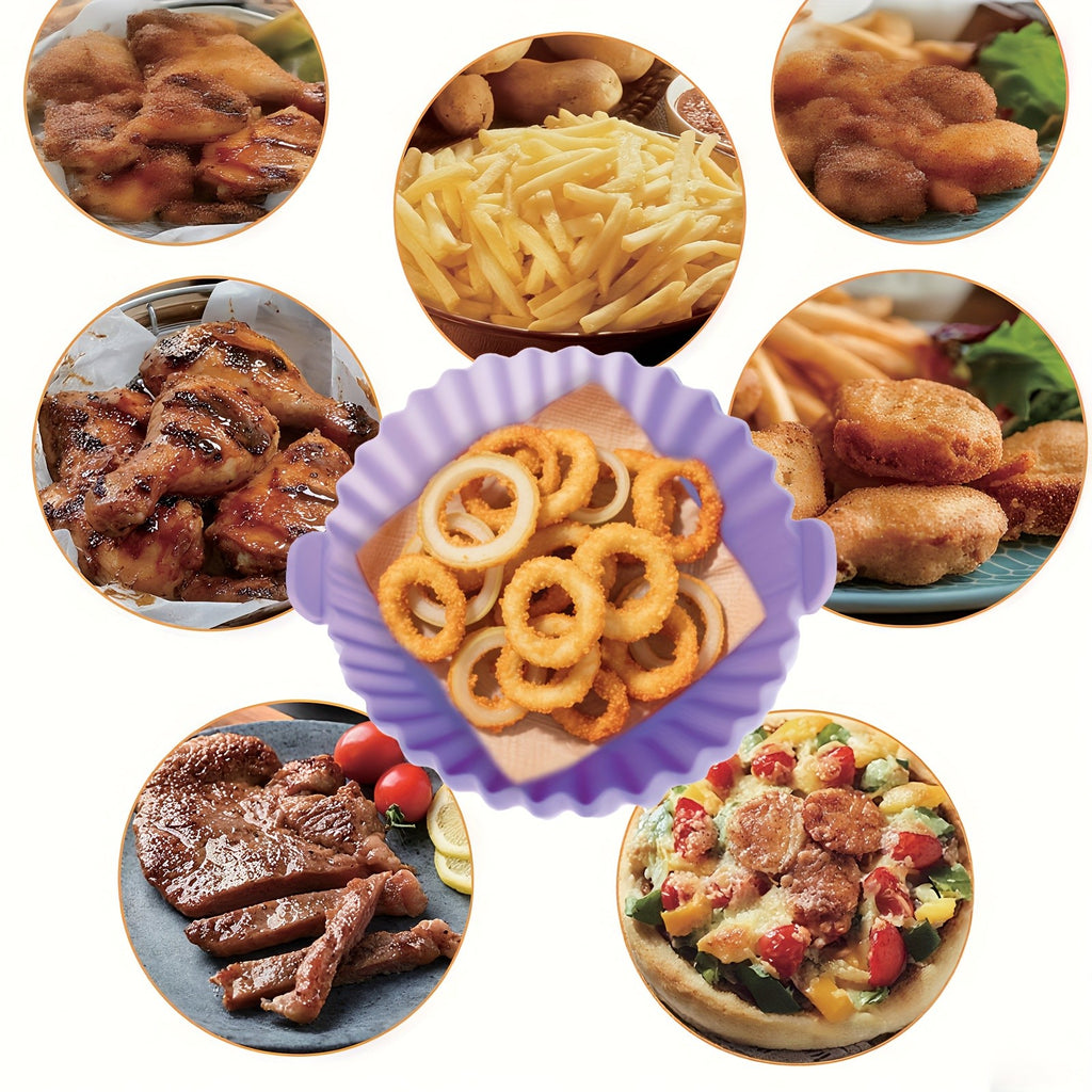 Silicone Air Fryer Liners Set of 4 - Non-Stick Reusable Air Fryer Liner Pot Heat Resistant to 446°F, Oven & Microwave Safe - Fits Most Air Fryers, Easy Cleanup Kitchen Accessory