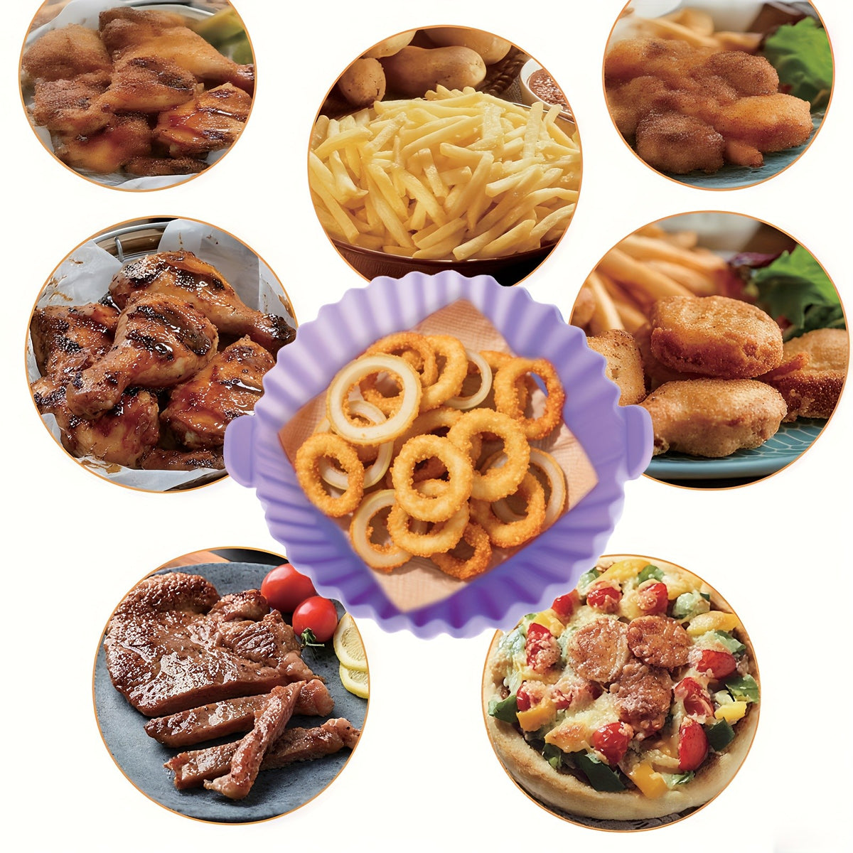 Silicone Air Fryer Liners Set of 4 - Non-Stick Reusable Air Fryer Liner Pot Heat Resistant to 446°F, Oven & Microwave Safe - Fits Most Air Fryers, Easy Cleanup Kitchen Accessory