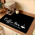 Coffee Bar Mat and Dish Drying Mat - Non-Slip Diatomite Absorbent Kitchen Counter Mat with Coffee Theme Design - Multi-Size Coffee Machine Mat and Kitchen Countertop Accessory