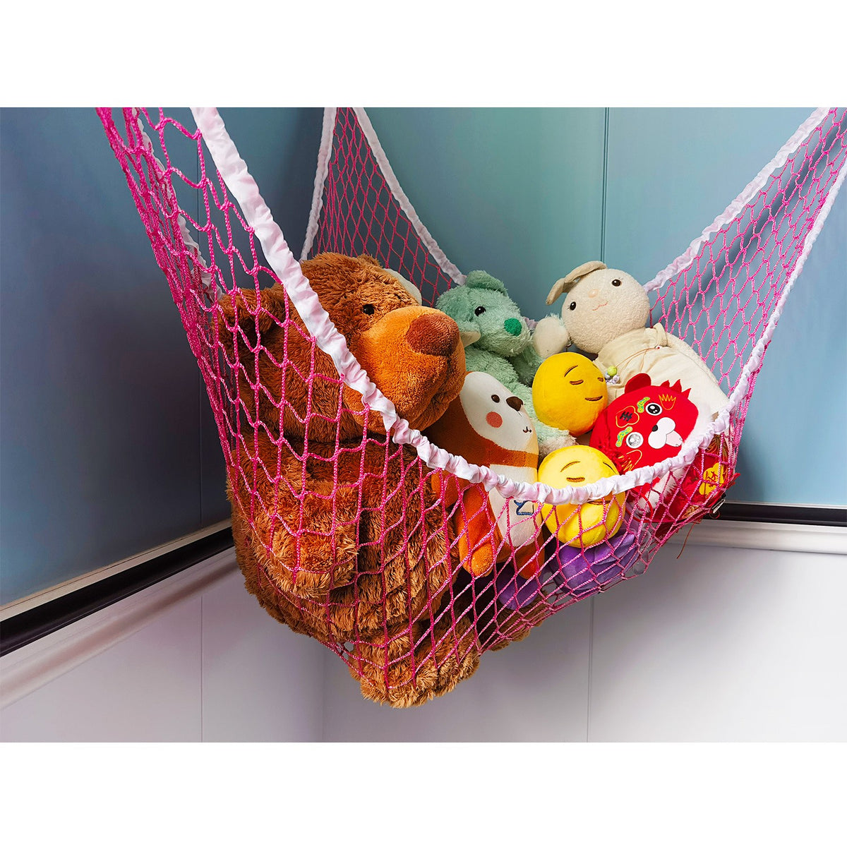 Jumbo Corner Stuffed Animal Hammock with LED Warm Lights – 72x48x48" Mesh Plush Toy Storage Organizer with Hooks, Kids Room & Nursery Decor, Holiday Gift for Boys & Girls