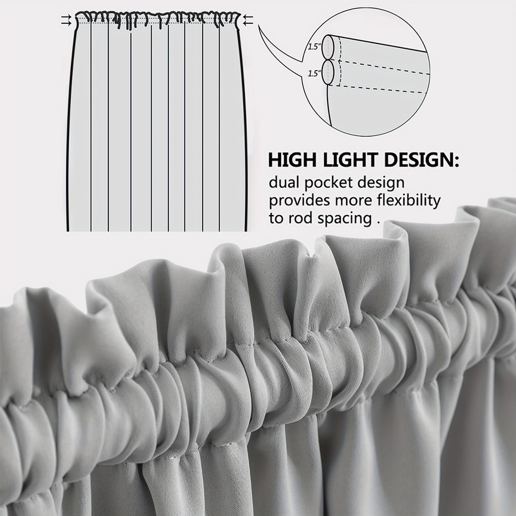 Room Darkening Curtains 2 Panels Triple Weave for Bedroom & Living Room – Thermal Insulated, Noise Reducing, Rod Pocket Solid Color Drapes