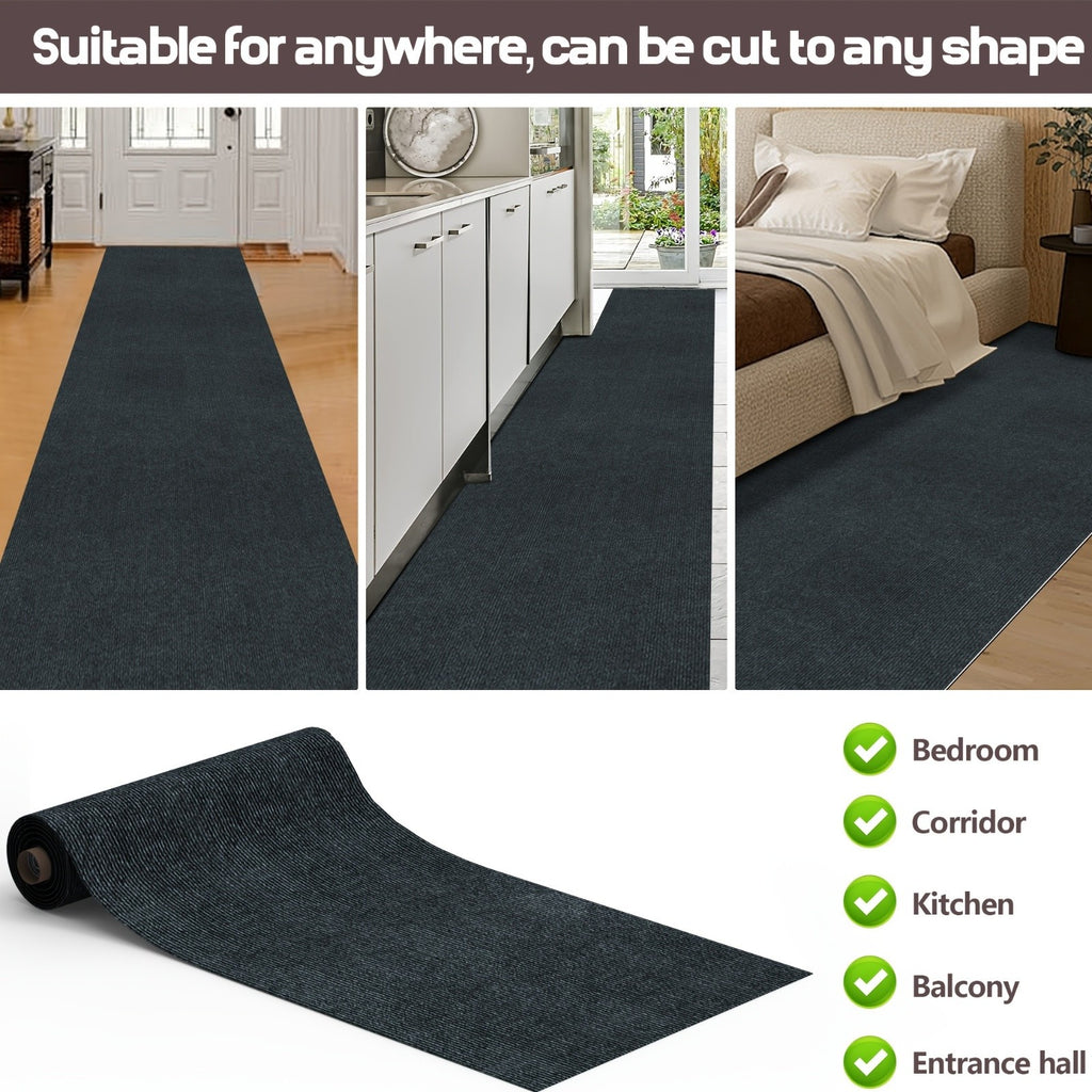 Non-Slip Striped Runner Mat – Self-Adhesive Trimmable Polyester Carpet for Hallway, Kitchen, Stairs, Garage & Patio | 5 Colors, 4 Sizes