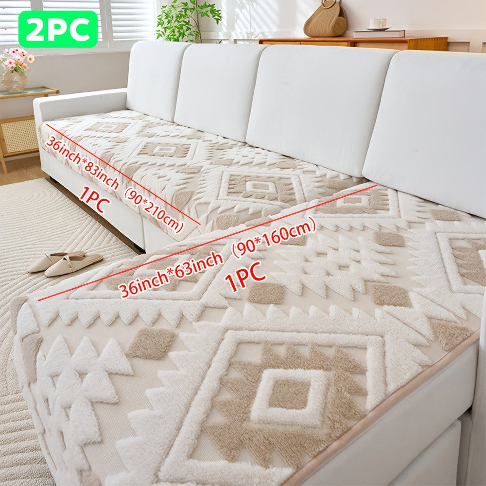 Bohemian Jacquard Sofa Cover Set 2pcs - Plush Thick Non-Slip L-Shaped Geometric Pattern Pet-Friendly All-Season Sofa Protector Machine Washable for Sectional Couches and Loveseats