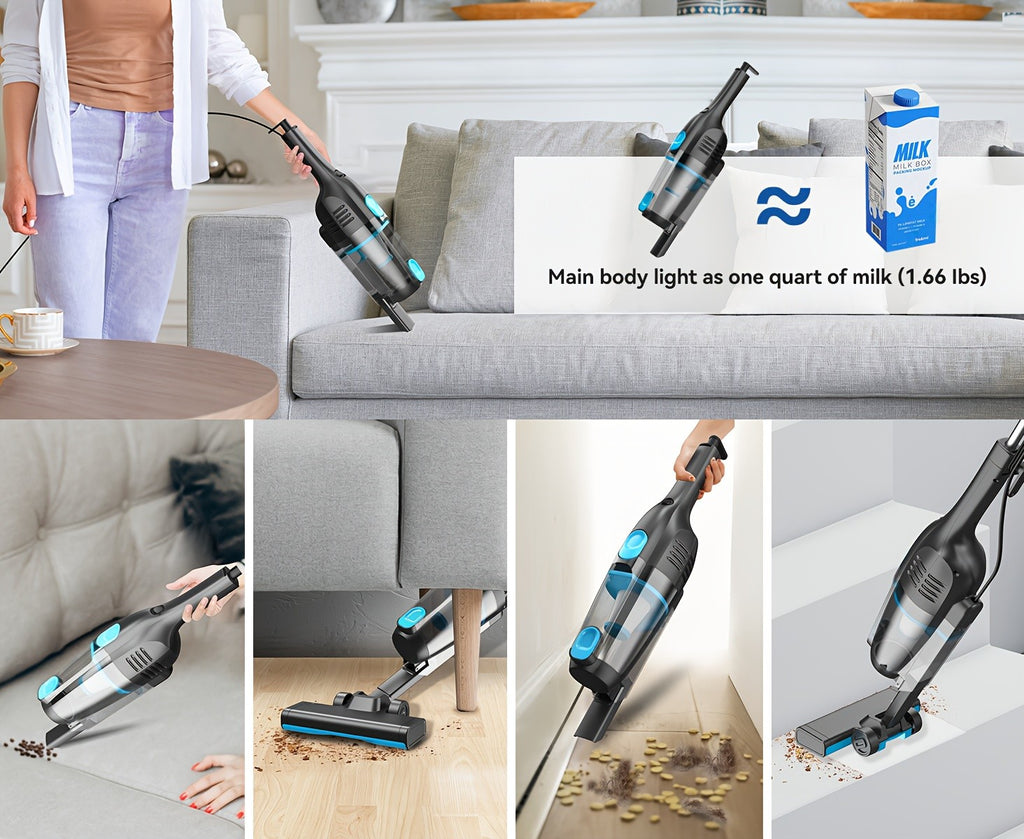 Corded Vacuum Cleaner Lightweight with Powerful Suction – 1L Dust Cup, 6-Stage Filtration, 90° Tilt, Self-Standing Design for Floors Stairs Carpet Hardwood Tile Pet Hair