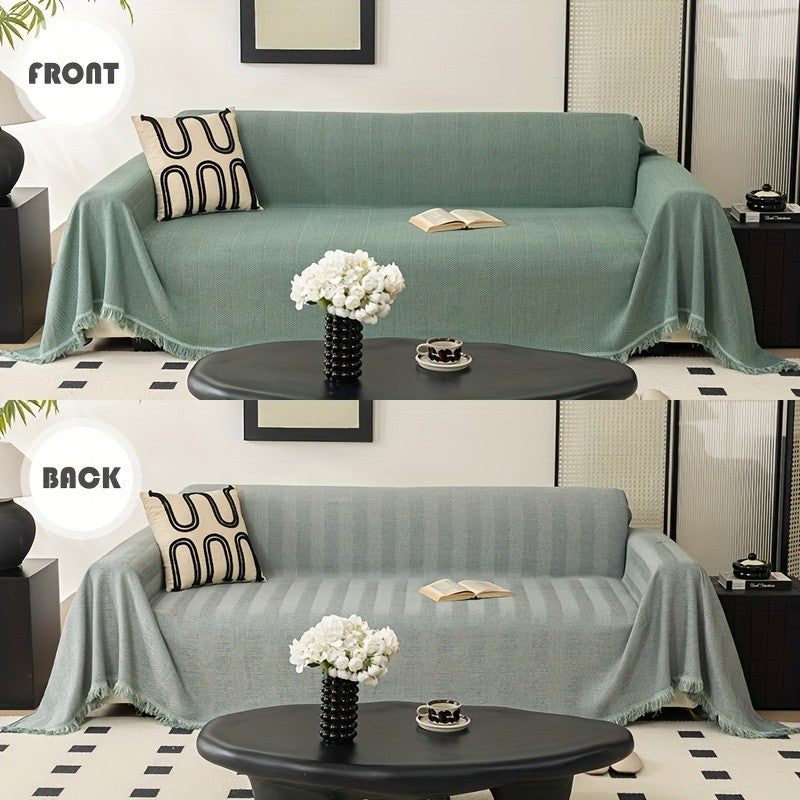 Herringbone Sofa Cover with Tassels – Washable Polyester Throw for 3-Seater, 4-Seater & Large Sofas | Grey, Coffee, Green