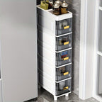 Slim Rolling Storage Cabinet with Drawers – Narrow Gap Organizer for Bathroom, Kitchen & Refrigerator Side Spaces, Multi-Layer Pull-Out Drawer Unit