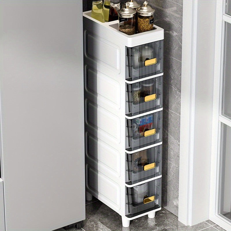 Slim Rolling Storage Cabinet with Drawers – Narrow Gap Organizer for Bathroom, Kitchen & Refrigerator Side Spaces, Multi-Layer Pull-Out Drawer Unit