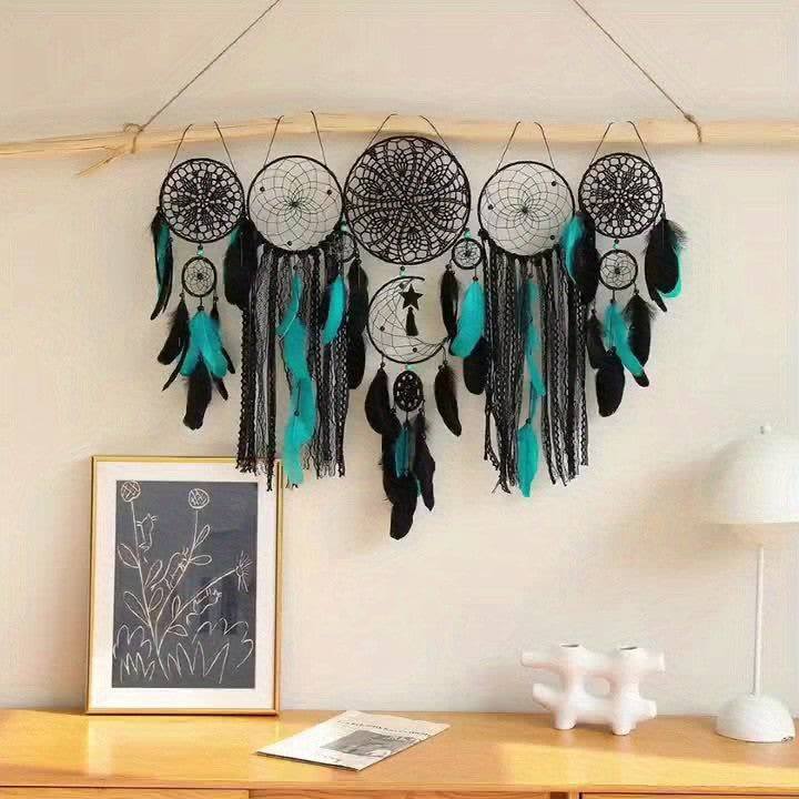 Boho Metal Dreamcatcher Set of 5 with Feathers – Large Multi-Size Wall Hanging Decor for Bedroom in 5 Colors, Spiritual Catcher Gift for Christmas & Graduation