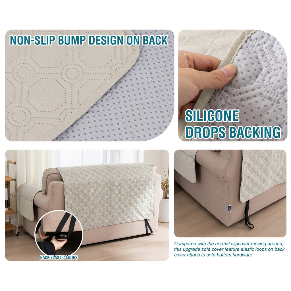 Liquid-Resistant Sofa Cover with Pocket, Geometric Pattern Couch Slipcover Furniture Protector for Pets, Washable Thick Soft 1 2 3 4 Seat Sizes Chair Loveseat Sofa