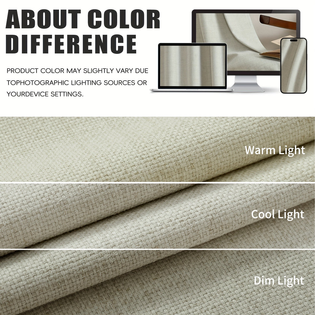 Faux Linen Blackout Curtains 2 Panels for Bedroom & Living Room – 100% Blackout, Back Tab & Rod Pocket, Thermal Insulated Farmhouse Drapes
