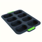Silicone Bread Baking Pan 8-Cavity Non-Stick Perforated French-Style Mold – Food-Grade Mini Bread Tray with Handle for Homemade Rolls, Hot Dog Buns & Dinner Rolls, Dishwasher & Oven Safe