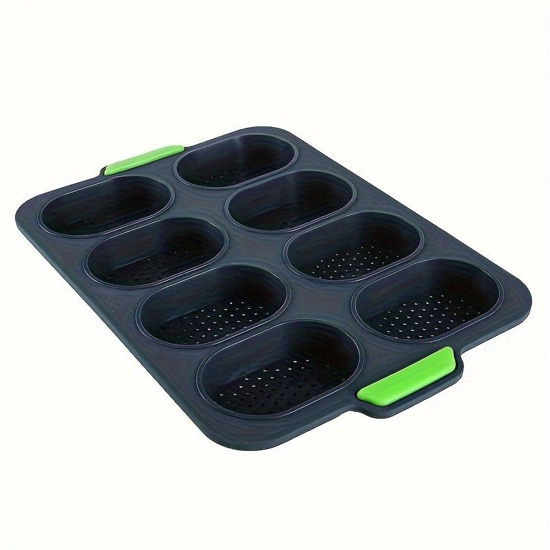Silicone Bread Baking Pan 8-Cavity Non-Stick Perforated French-Style Mold – Food-Grade Mini Bread Tray with Handle for Homemade Rolls, Hot Dog Buns & Dinner Rolls, Dishwasher & Oven Safe