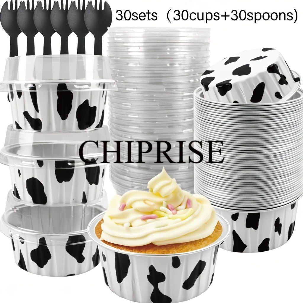 Aluminum Foil Baking Cups with Lids – Assorted Color Cupcake & Muffin Tins for Parties, Weddings & Events | 50-Pack with Lids or 30-Set with Spoons