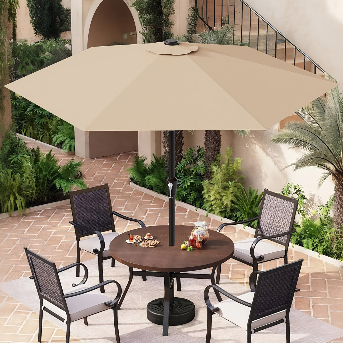 9 FT Patio Market Umbrella with Easy Crank, UV Protection & 6 Sturdy Ribs – Outdoor Table Umbrella for Deck, Backyard & Pool, 10 Colors (Beige, Gray, Green, Navy, Blue, Red, Pink, Yellow)