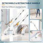Electric Rotary Scrubber Cordless with 8 Replaceable Brush Heads – Dual Speed USB Rechargeable Power Scrubber, Adjustable Detachable Handle, Swivel Head for Bathroom, Bathtub, Tile, Floor & Shower Cleaning