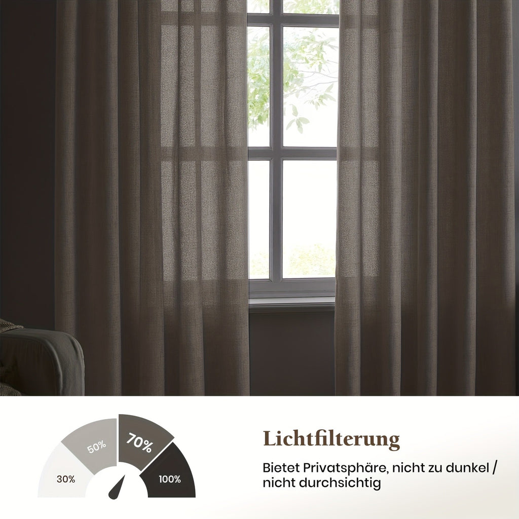 Burlap Textured Semi-Sheer Curtains Rod Pocket 2-Panel Set | Light Filtering Farmhouse Drapes for Living Room Bedroom Bathroom, W52" × H84"/96"/108", Light Grey Natural White