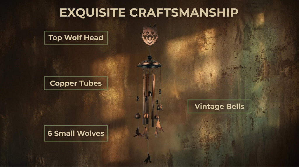 Wolf Wind Chimes Outdoor Metal – Unique Wolf Gift for Women & Men, Memorial Sympathy Birthday Gift, Patio Garden Porch & Yard Decor