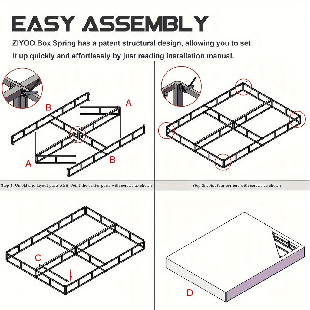 5" High Profile Box Spring with Cover | Heavy Duty Reinforced Steel, Quiet Noise-Free, Easy Assembly – Twin XL Mattress Foundation