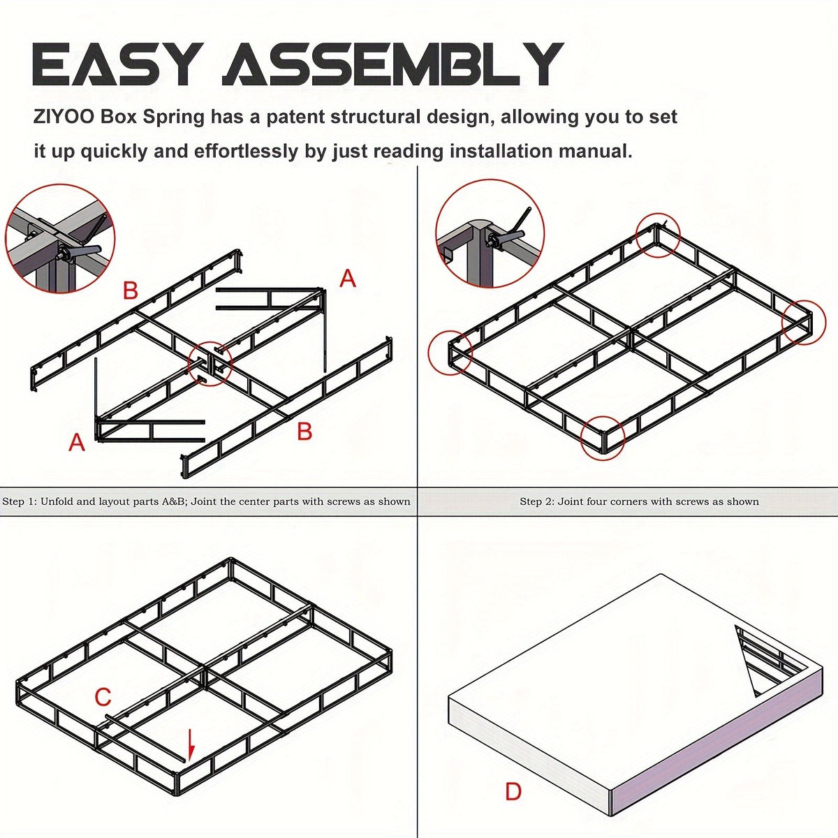 5" High Profile Box Spring with Cover | Heavy Duty Reinforced Steel, Quiet Noise-Free, Easy Assembly – Twin XL Mattress Foundation